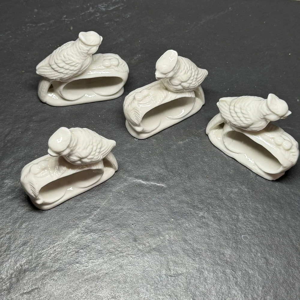 Ardalt Bone China Bird Napkin Rings Set of 4 White Porcelain‎ Taiwan 3616